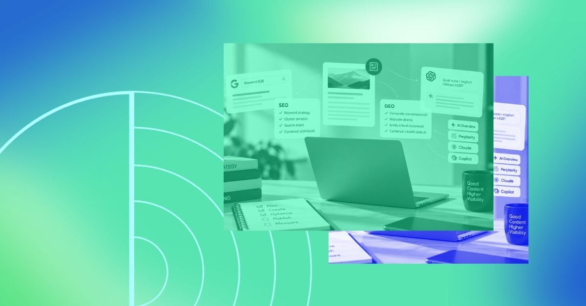 Piano editoriale SEO e GEO per cliente B2B organizzato in cluster tematici su calendario di pubblicazione